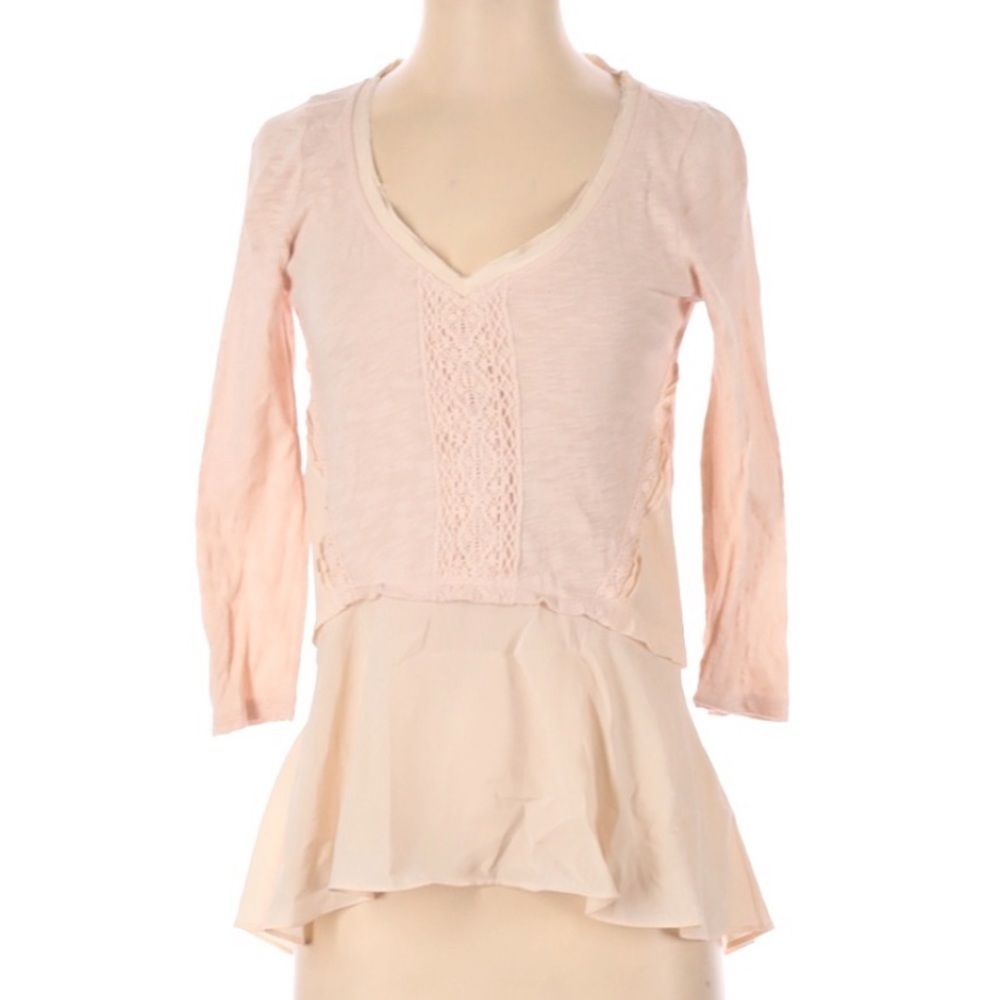 Anthropologie Meadow Rue Melia Peplum Top Size XS‎ Pale Pink Peach